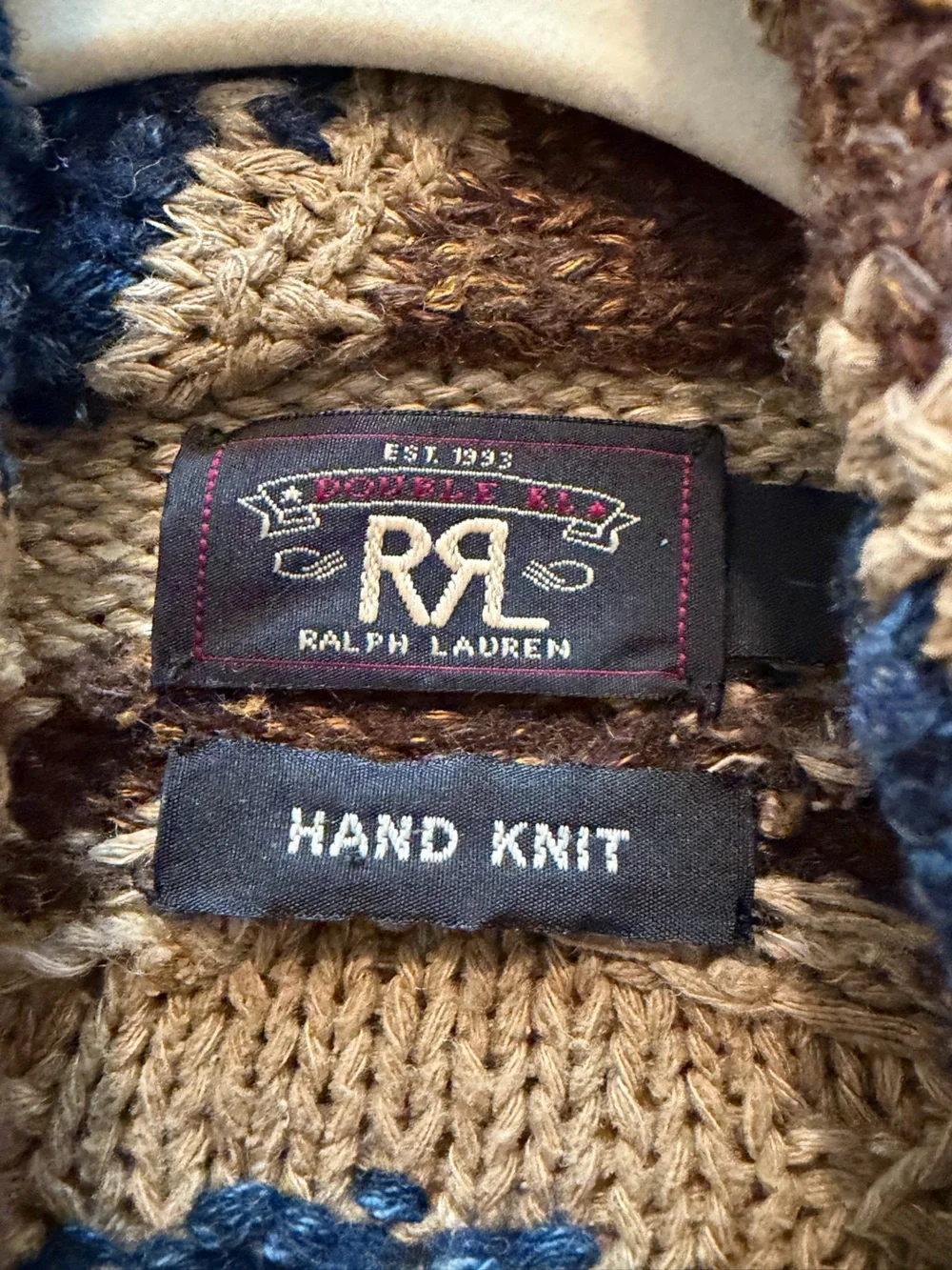 Ralph Lauren Brown & Navy Hand-Knit Sweater Label Detail - Picture 3 of 6